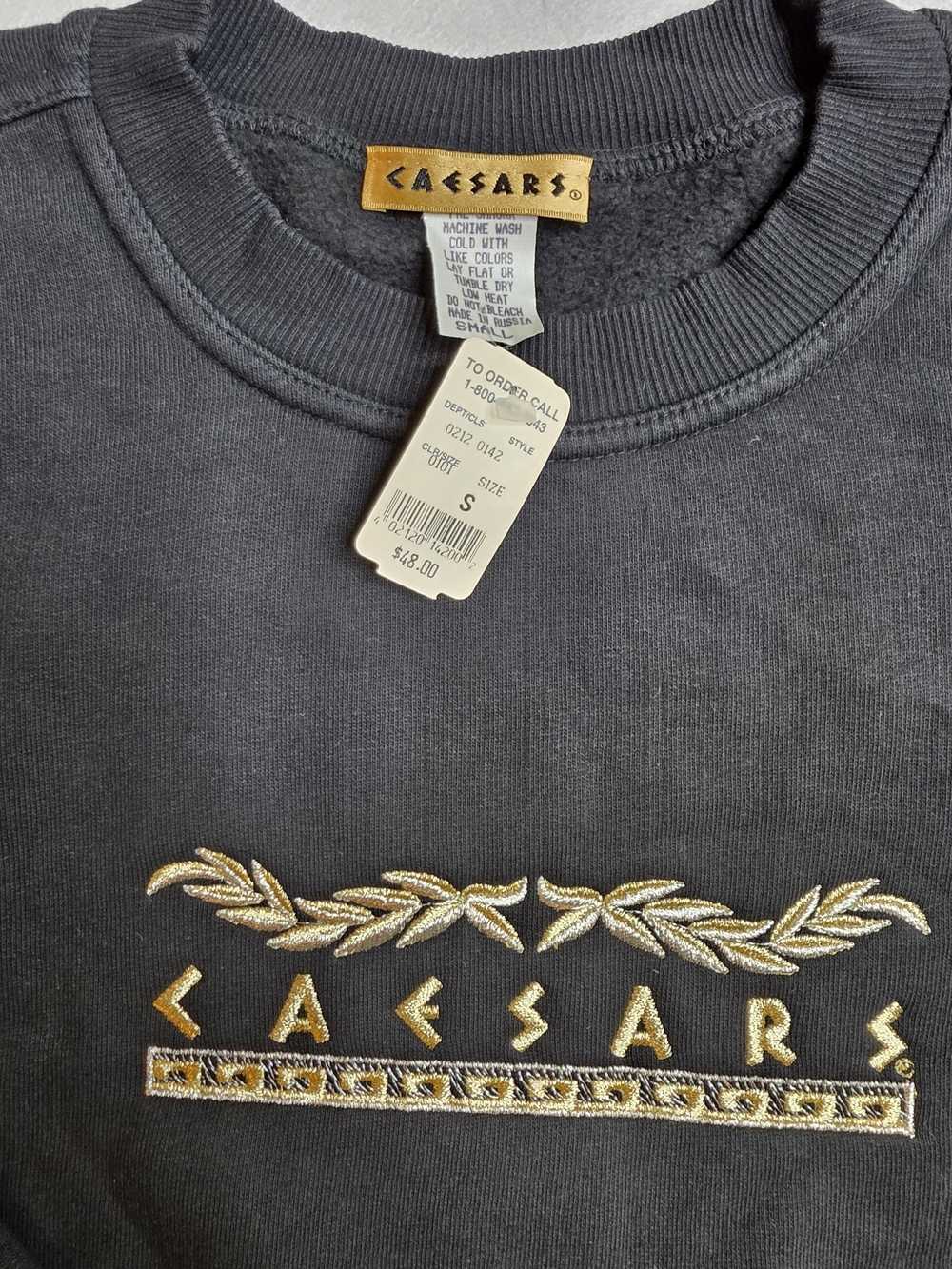 Vtg 90s Caesars Palace Casino Sweatshirt Black & Gold Embroidered Size Small NWT